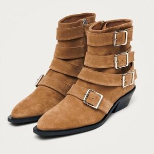 ALOHAS Eras Suede Tan Leather Ankle Boots
